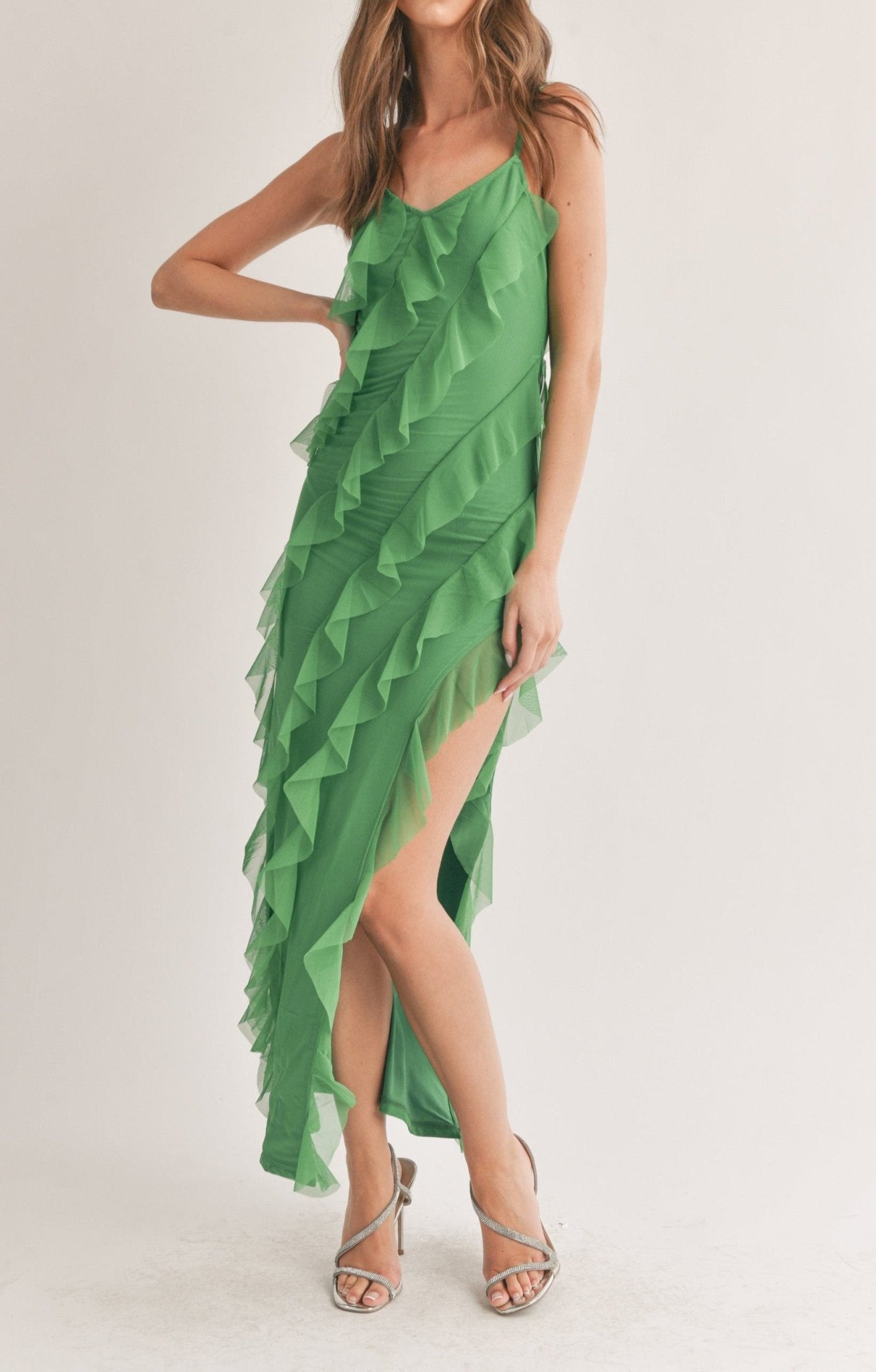 Larissa - verde - Cindel vestidos maxi, midi, mini, para toda ocasion, largos, de fiesta, de boda