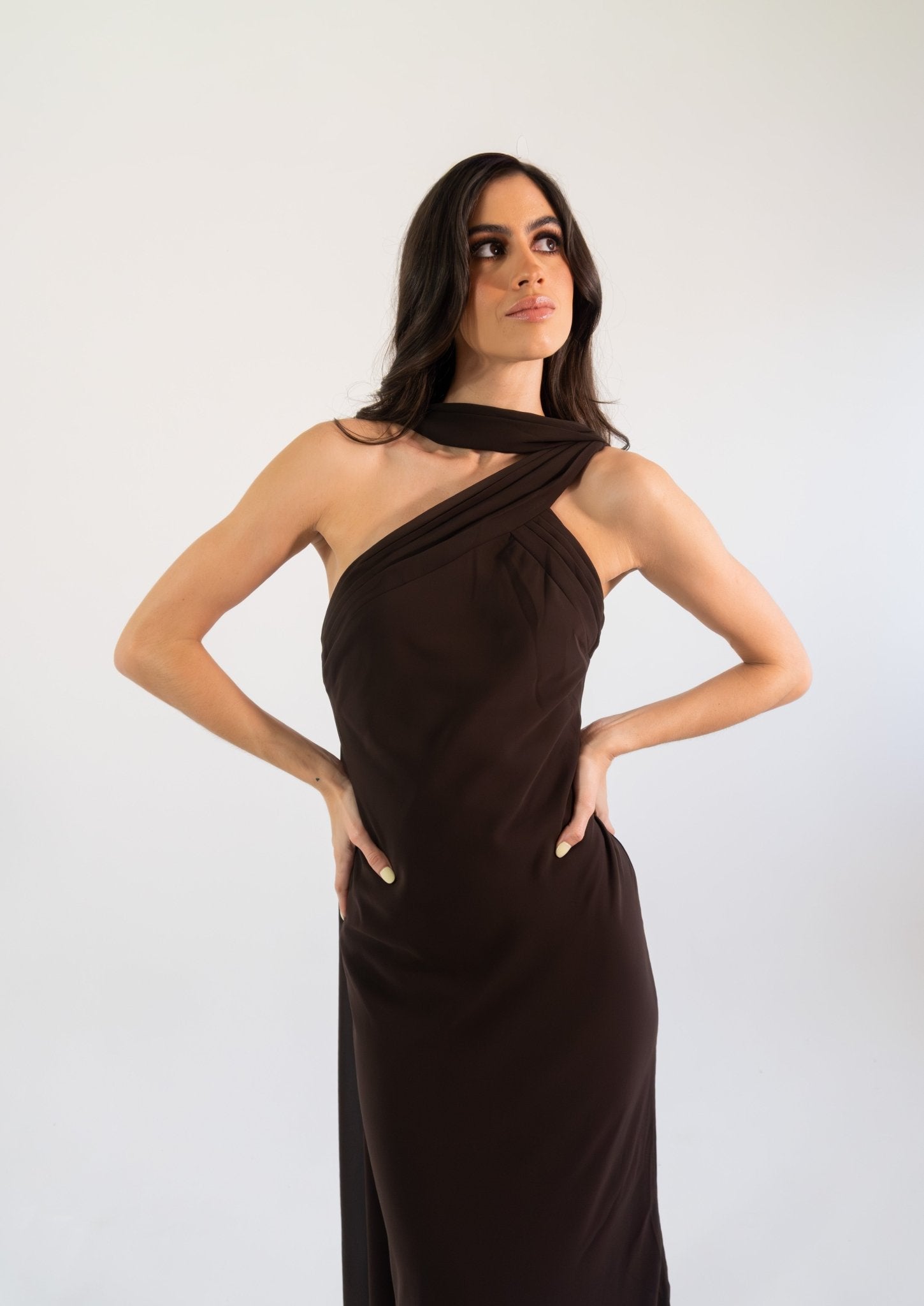 Allena - chocolate - Cindel vestidos maxi, midi, mini, para toda ocasion, largos, de fiesta, de boda