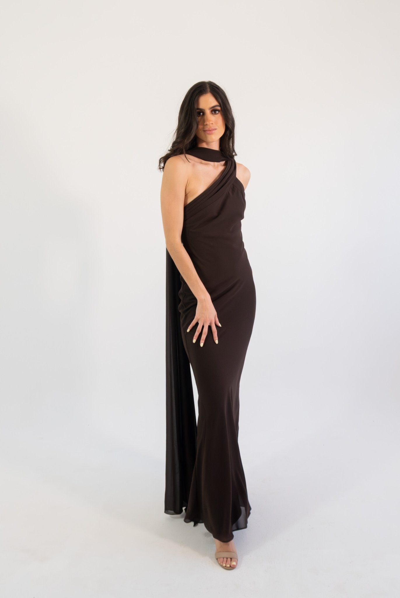 Allena - chocolate - Cindel vestidos maxi, midi, mini, para toda ocasion, largos, de fiesta, de boda