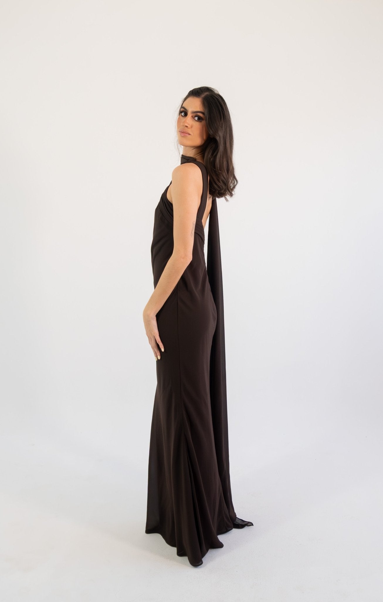 Allena - chocolate - Cindel vestidos maxi, midi, mini, para toda ocasion, largos, de fiesta, de boda