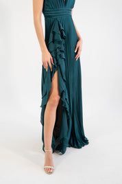 Dorota - verde satin - Cindel vestidos maxi, midi, mini, para toda ocasion, largos, de fiesta, de boda