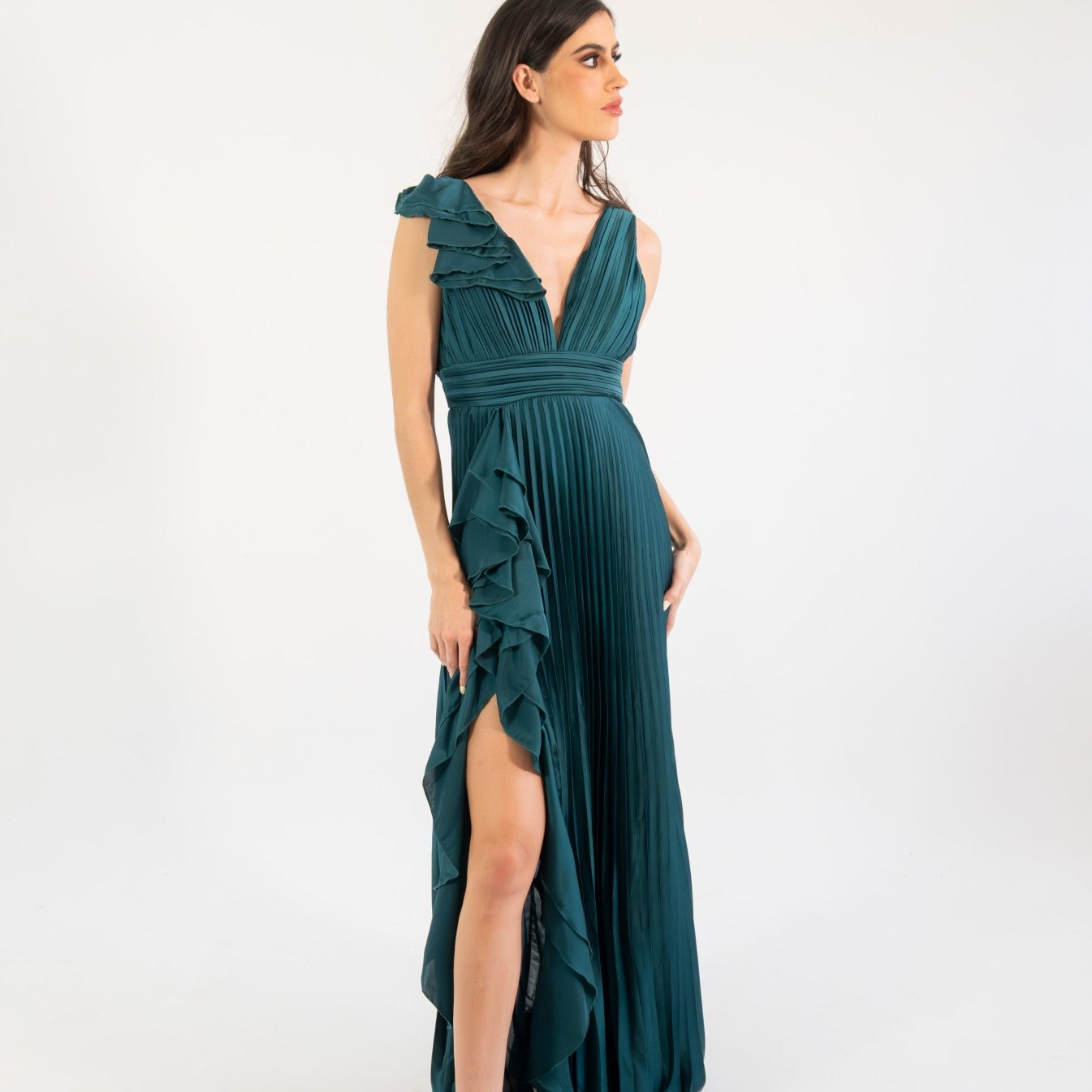 Dorota - verde satin - Cindel vestidos maxi, midi, mini, para toda ocasion, largos, de fiesta, de boda