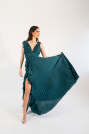 Dorota - verde satin - Cindel vestidos maxi, midi, mini, para toda ocasion, largos, de fiesta, de boda