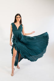 Dorota - verde satin - Cindel vestidos maxi, midi, mini, para toda ocasion, largos, de fiesta, de boda