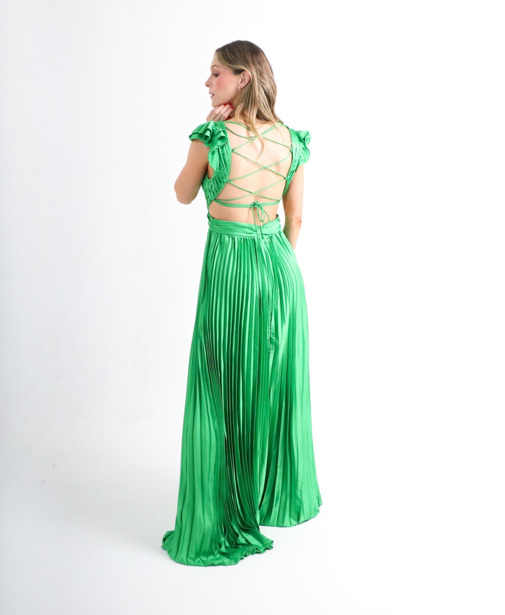 Emilia - verde - Cindel vestidos maxi, midi, mini, para toda ocasion, largos, de fiesta, de boda