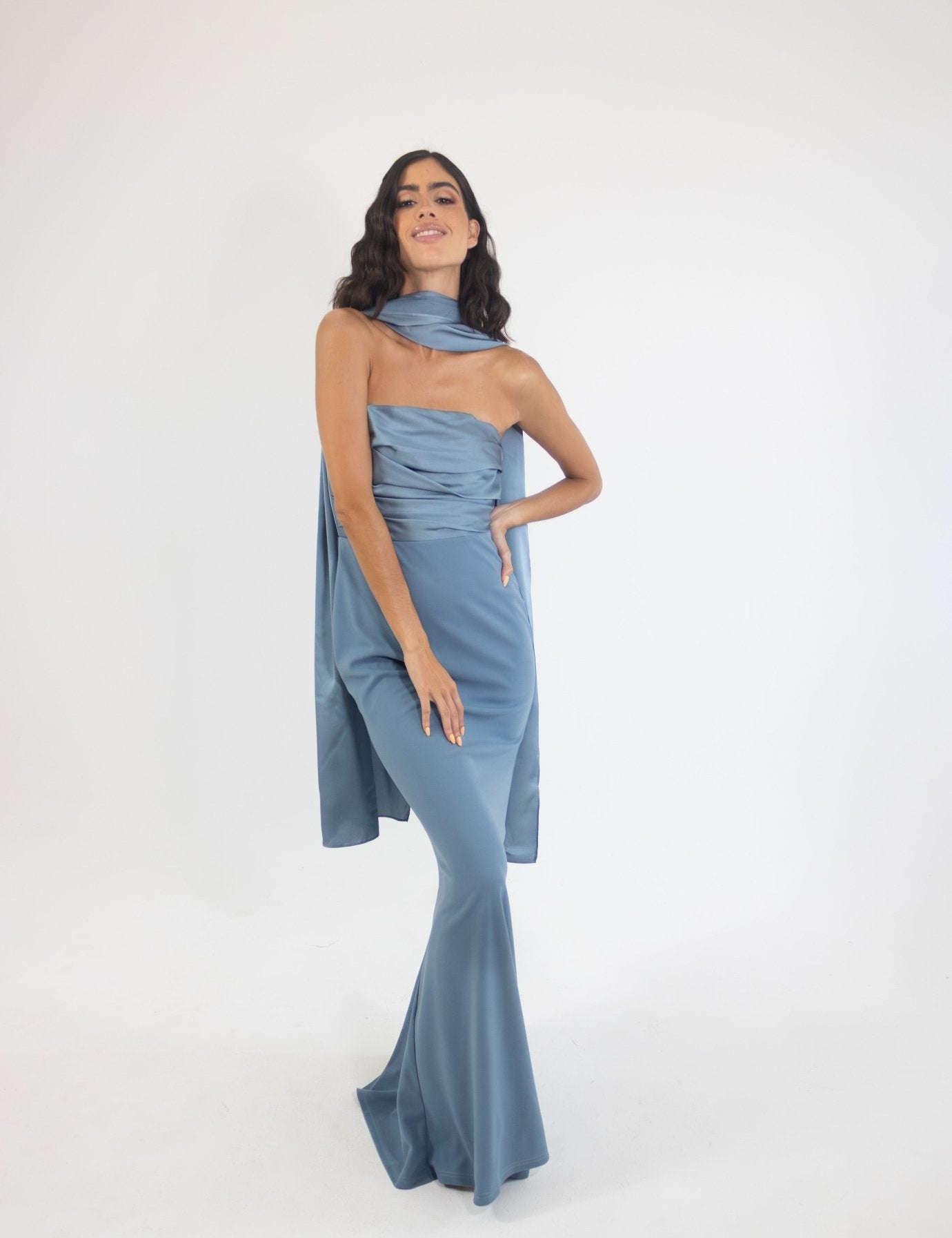 Estela - azul - Cindel vestidos maxi, midi, mini, para toda ocasion, largos, de fiesta, de boda