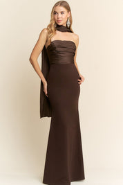 Estela - cafe - Cindel vestidos maxi, midi, mini, para toda ocasion, largos, de fiesta, de boda