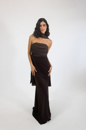 Estela - cafe - Cindel vestidos maxi, midi, mini, para toda ocasion, largos, de fiesta, de boda