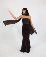 Estela - cafe - Cindel vestidos maxi, midi, mini, para toda ocasion, largos, de fiesta, de boda