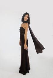 Estela - cafe - Cindel vestidos maxi, midi, mini, para toda ocasion, largos, de fiesta, de boda