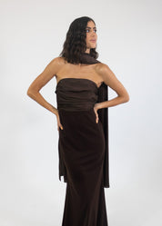 Estela - cafe - Cindel vestidos maxi, midi, mini, para toda ocasion, largos, de fiesta, de boda