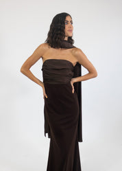 Estela - cafe - Cindel vestidos maxi, midi, mini, para toda ocasion, largos, de fiesta, de boda