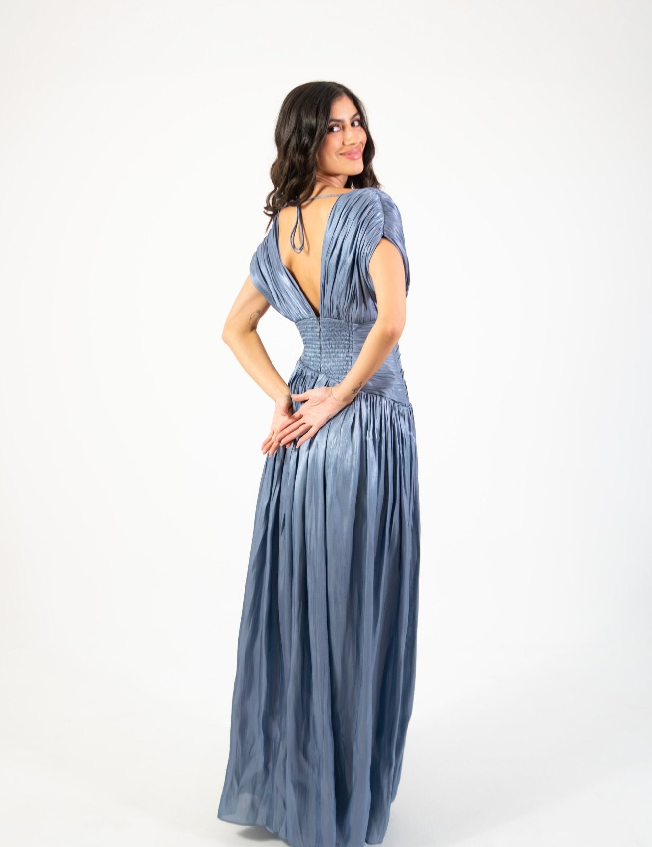 Regina - azul slate - Cindel vestidos maxi, midi, mini, para toda ocasion, largos, de fiesta, de boda