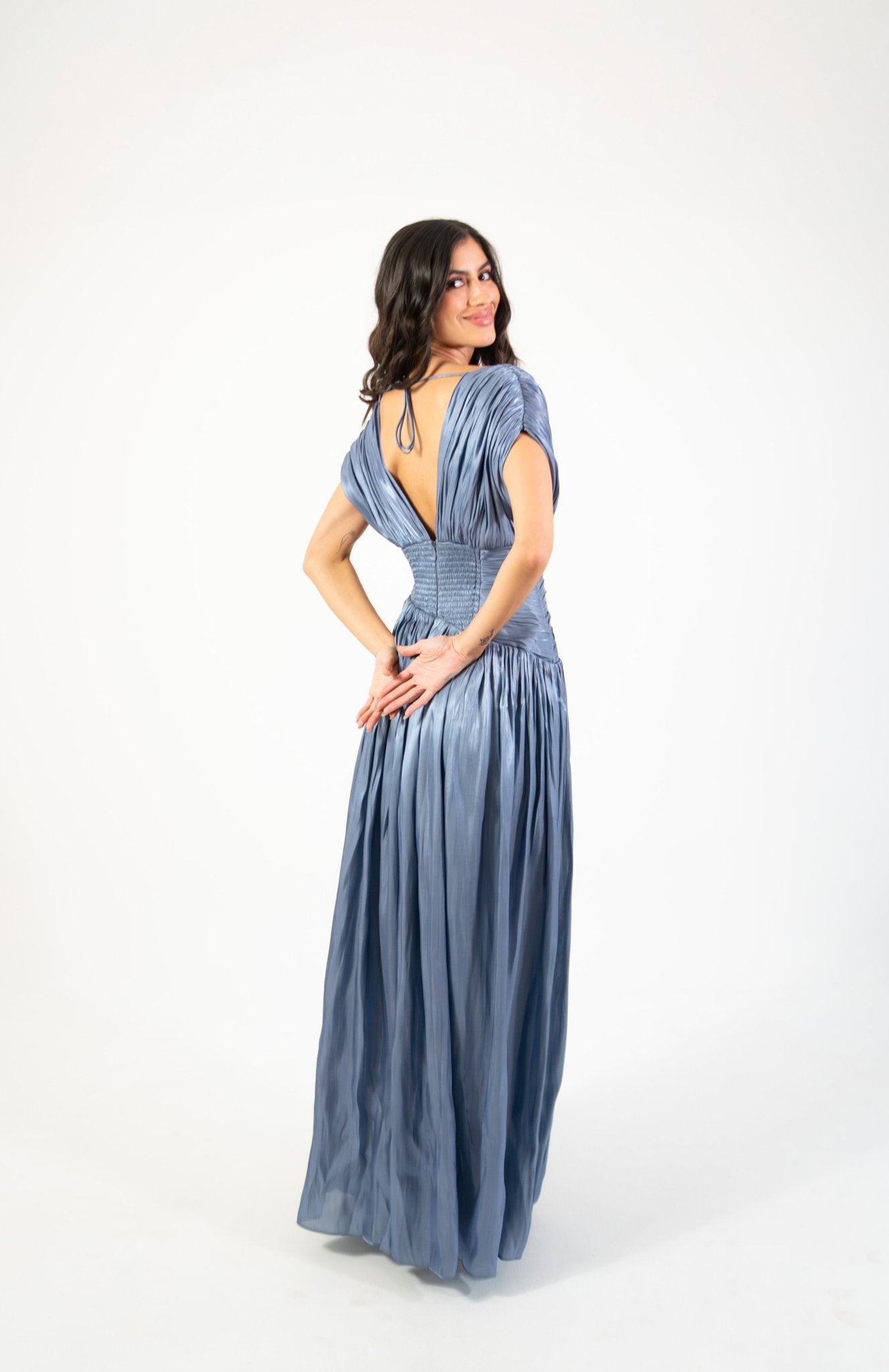 Regina - azul slate - Cindel vestidos maxi, midi, mini, para toda ocasion, largos, de fiesta, de boda