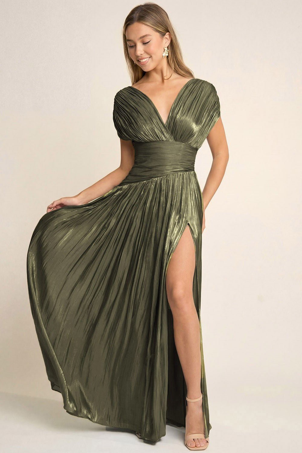 Regina - verde olivo - Cindel vestidos maxi, midi, mini, para toda ocasion, largos, de fiesta, de boda