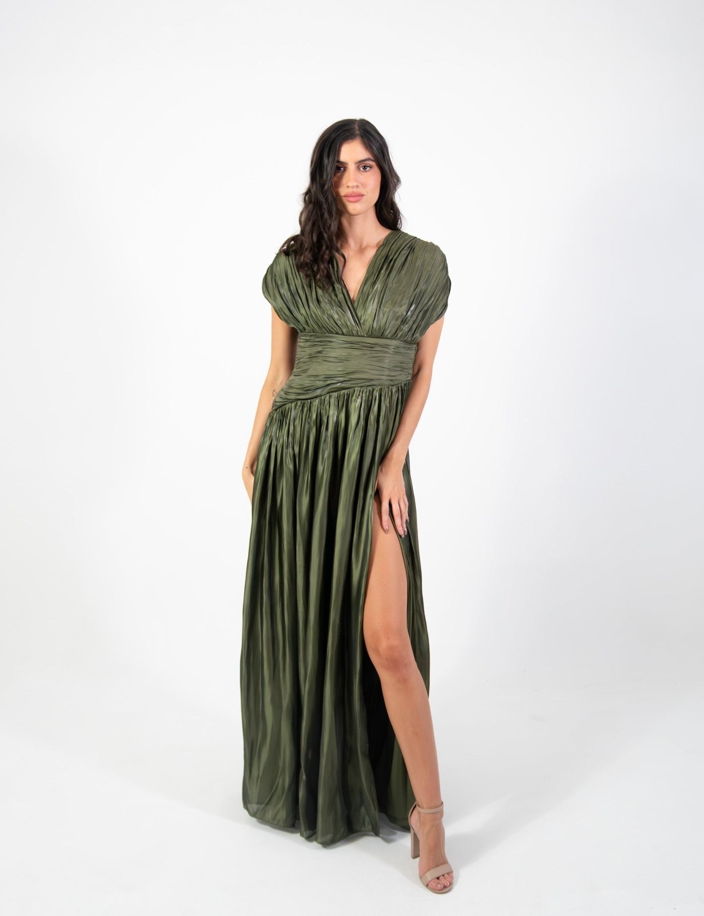 Regina - verde olivo - Cindel vestidos maxi, midi, mini, para toda ocasion, largos, de fiesta, de boda