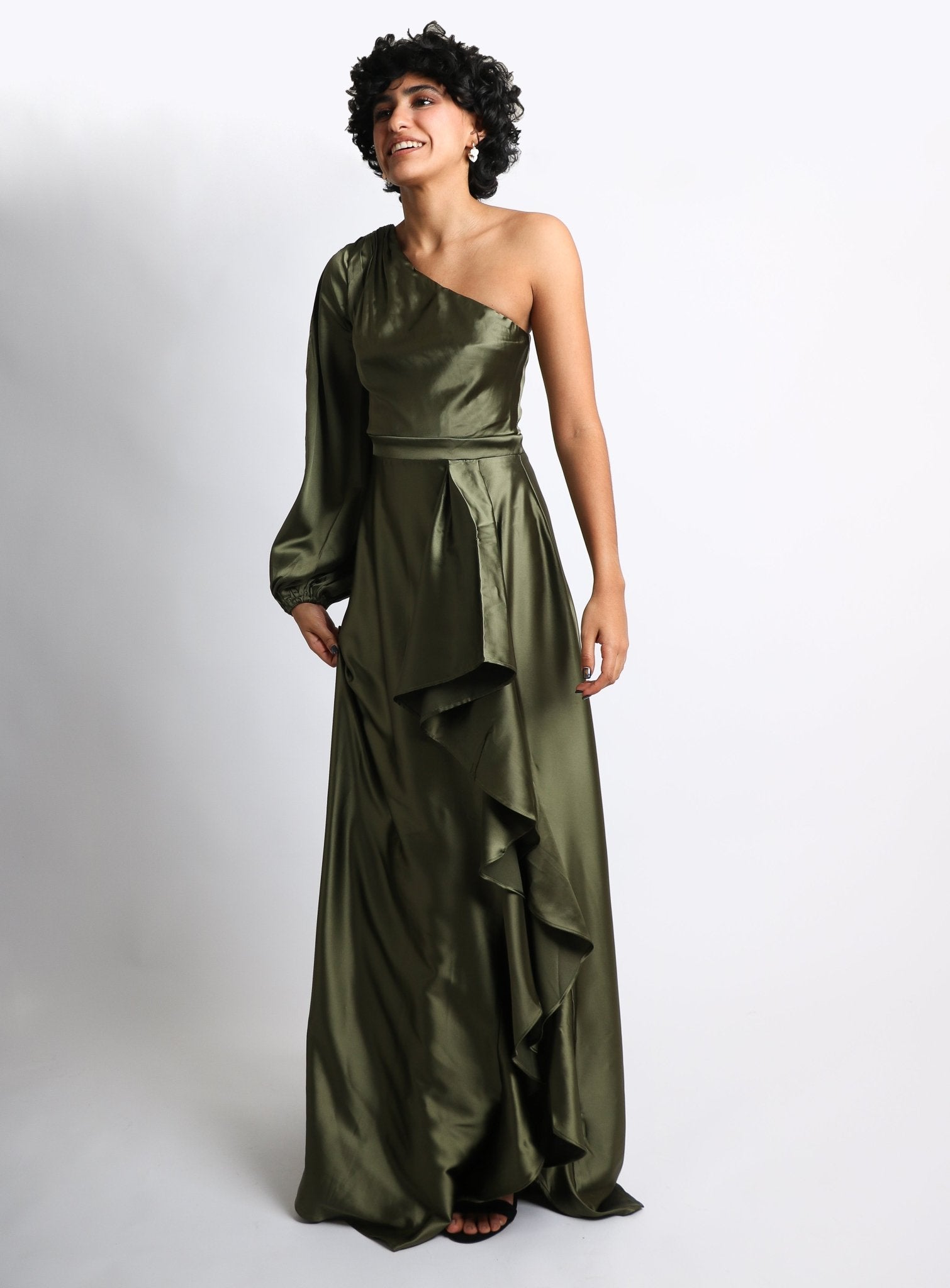 Ariane - olivo - Cindel vestidos maxi, midi, mini, para toda ocasion, largos, de fiesta, de boda